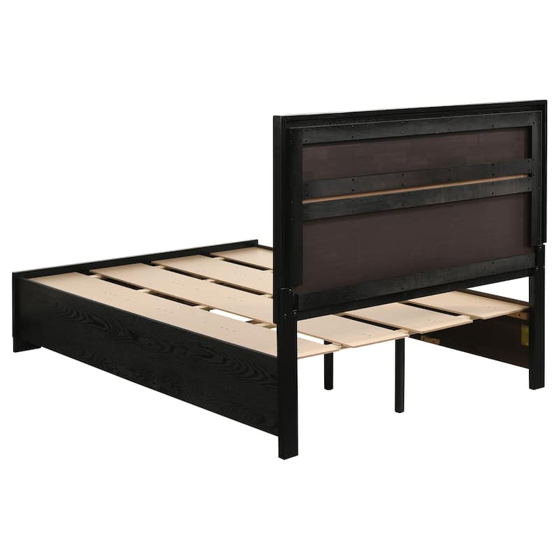 Full Size Solid Wood Panel Bed with Integrated Drawers and Slatted Platform