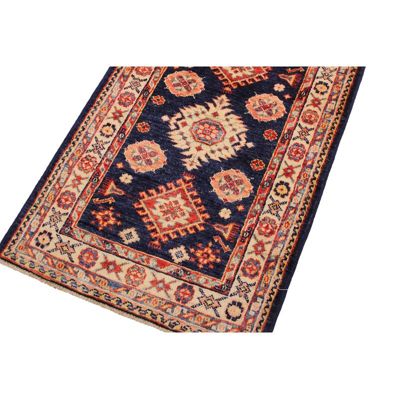 Caucasian Super Kazak Alistair Blue/Beige Hand Knotted Wool Rug - 2'1'' x 3'2''