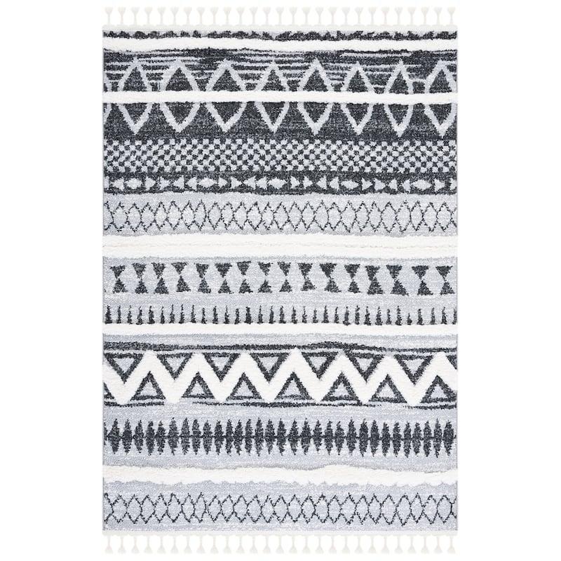 SAFAVIEH Moroccan Tassel Shag Kroot 2-inch Thick Rug - 6'7" Square - Grey/Black