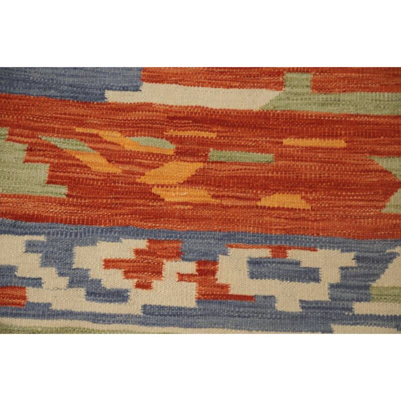 Hand Woven Oriental 100% Wool Carpet Southwestern Modern Oranges & Rust Kilim Area Rug - 4' 0'' X 2' 0''