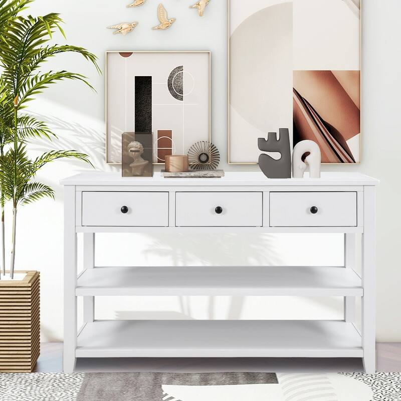 50 "inch retro modern design narrow sofa table with pine solid wood frame - White