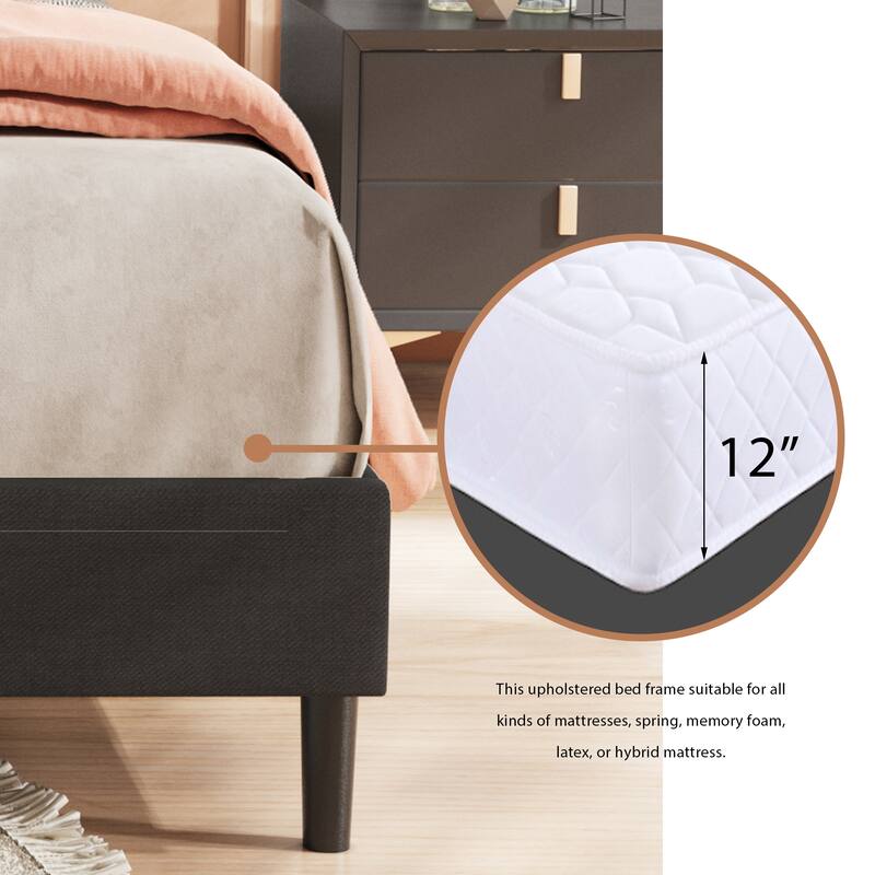 Alazyhome Upholstered Platform Bed Frame with Bedside Cupboard