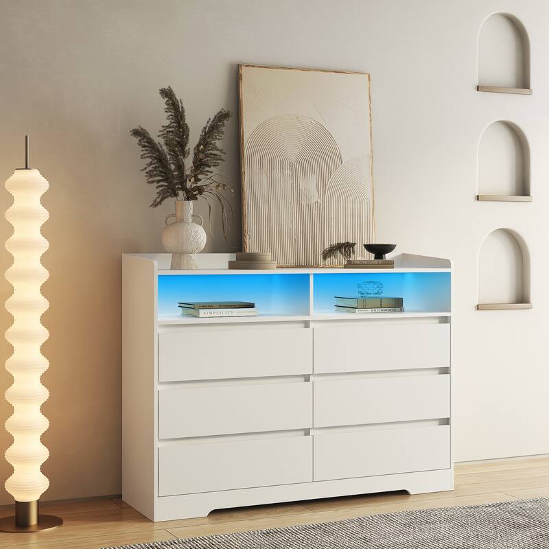 6-Drawer Double Dresser with LED Lights Chest of Drawers