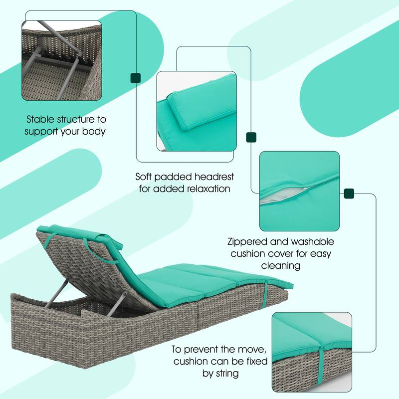 Adjustable Outdoor Wicker Reclining Chaise Lounge with Cushion