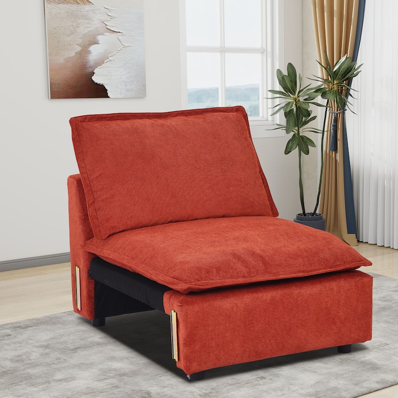 Modular Sectional Sofa, Modern Comfy Cloud Sofa Couch, Corduroy Rainbow Deep Seat Sofa with Movable Cushion - Middle Chair - Red