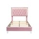 preview thumbnail 15 of 18, Twin Size Upholstered Bed Frame with LED Lights, Modern Velvet Platform Bed with Tufted Headboard, Grey