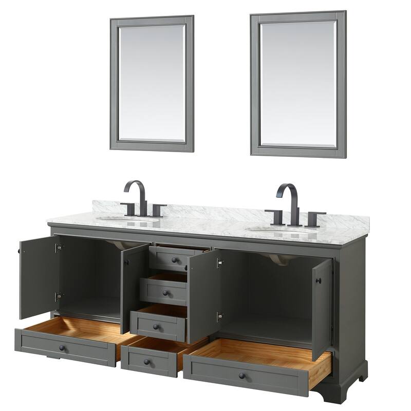 Deborah 80-inch Dark Gray Double Vanity, Oval Sinks, 24-inch Mirrors