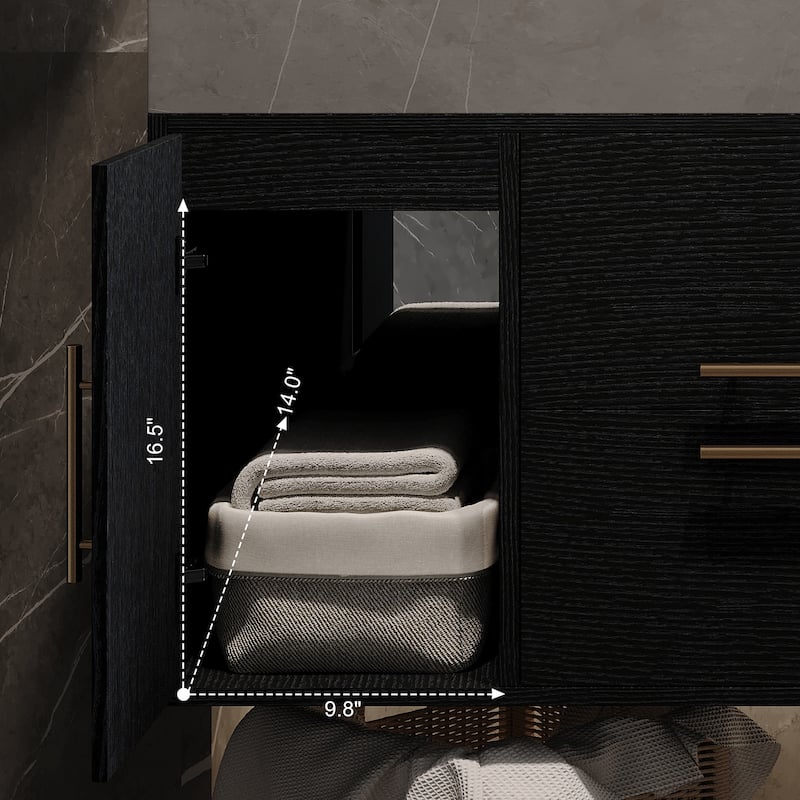 GDFStudio - Modern 39.4" Wall Mounted Floating Sintered Stone Bathroom Vanity with Seamless Ceramic Sink & Soft-Close Drawers