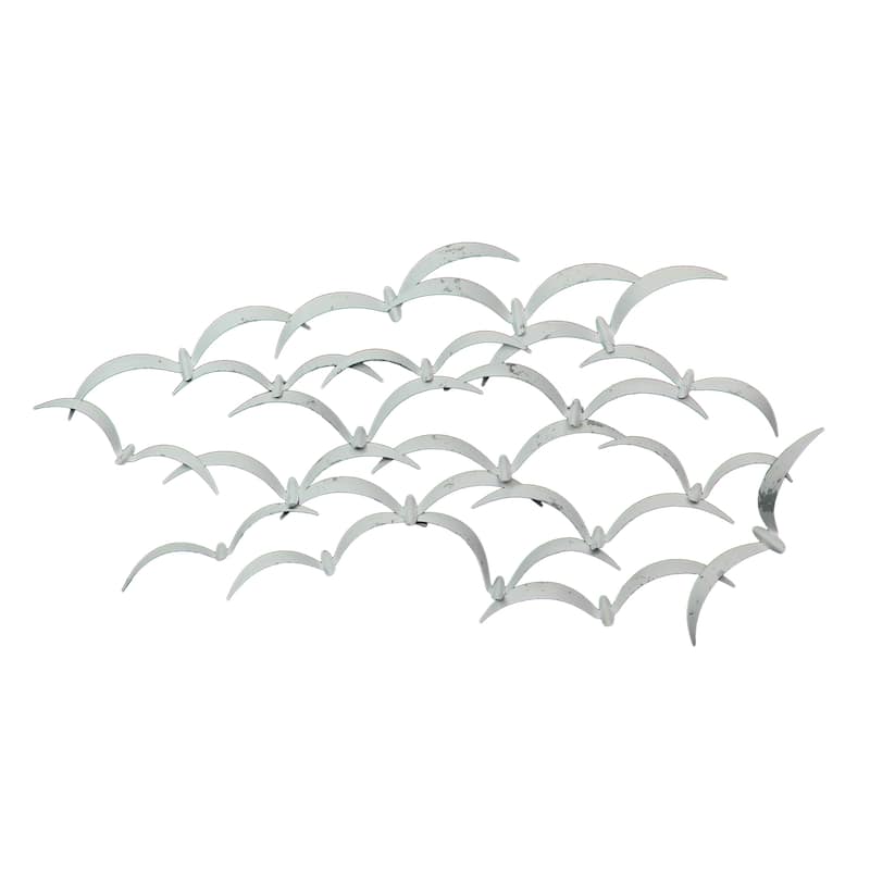 Zeckos 32 Inch White Metal Flock Of Birds Wall Sculpture
