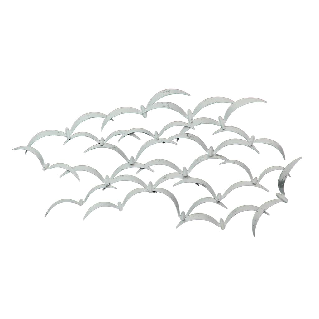 Zeckos 32 Inch White Metal Flock Of Birds Wall Sculpture