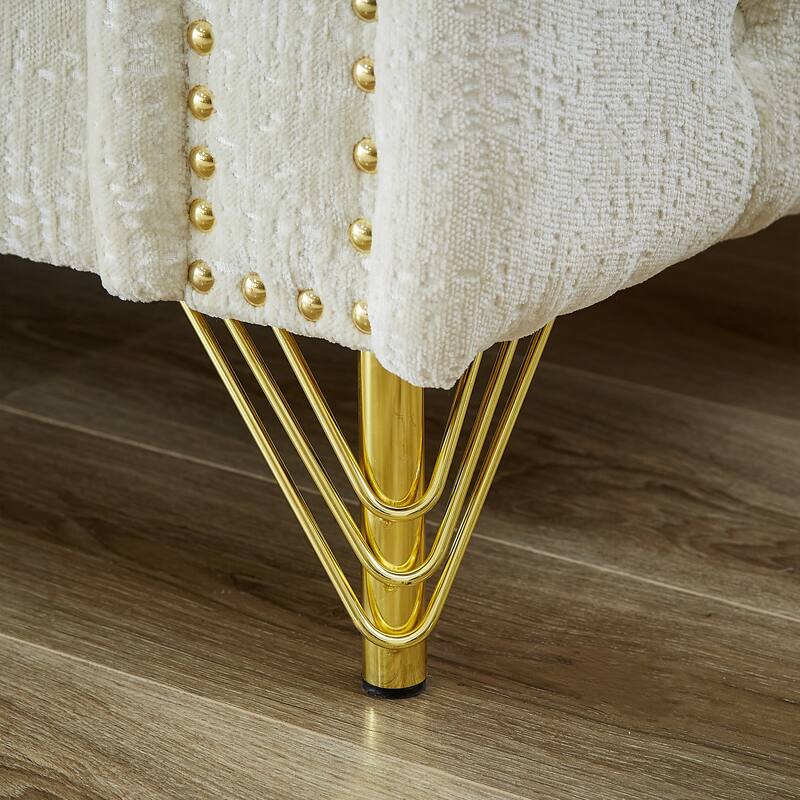 Buttons Tufted Pull Buckle Design Sofa with Copper Nail Decoration Armrest and Metal Legs