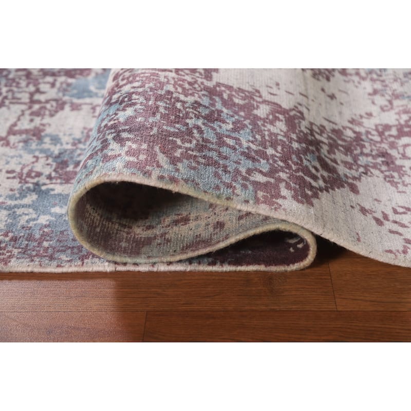Modern Indian Abstract Rug Hand-Knotted Wool Carpet - 4'0"x 5'9"