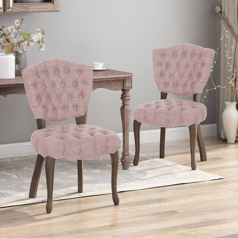 Crosswind Diamond Stitch Fabric Dining Chair by Christopher Knight Home - Light Blush/Brown Wash Finish
