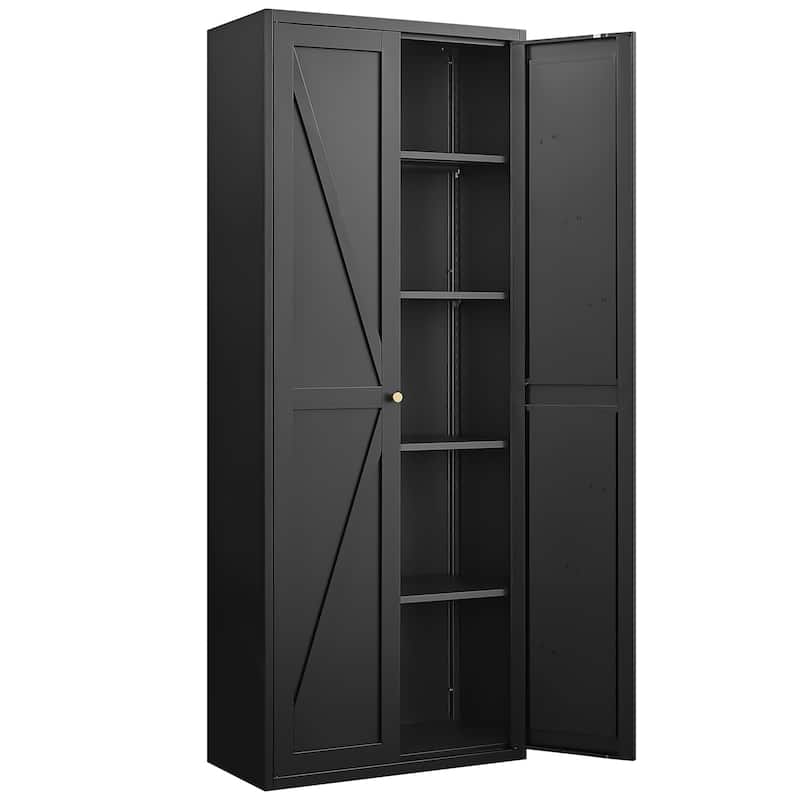 2 Doors Metal Storage Cabinet Kitchen Pantry Cabinet With Adjustable Shelves Tall Steel Cabinet Locker
