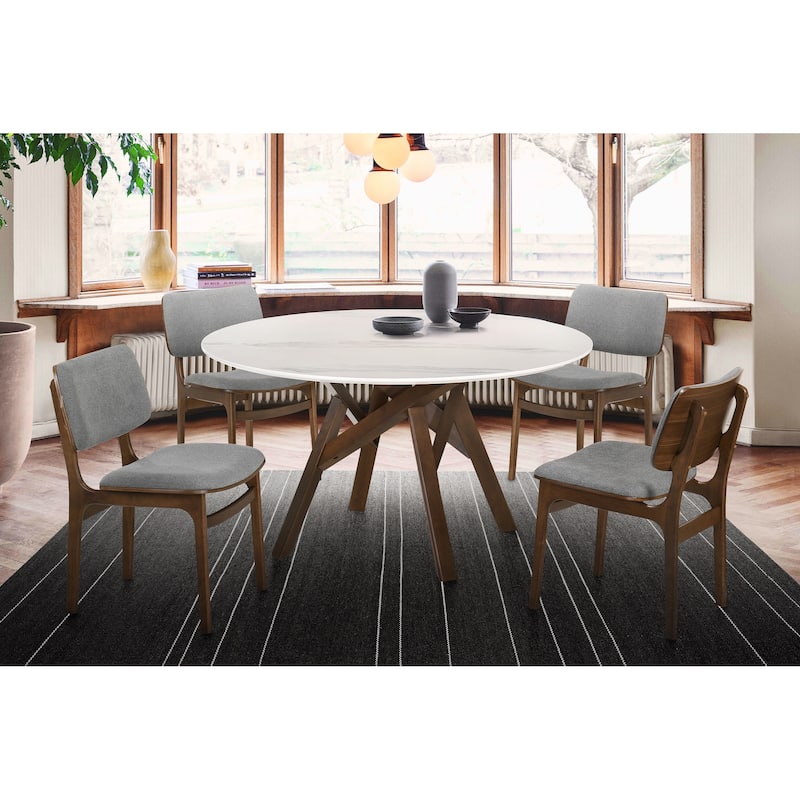 Venus Lima Wood and Faux Marble 5-Piece Dining Set in Walnut or Black - Brown