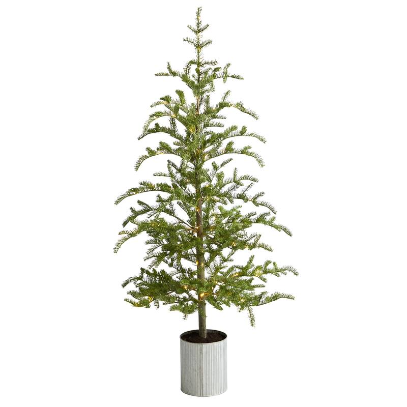 5.5’ Pre-Lit Artificial Pine Christmas Potted Tree, Clear LED Lights - 5.5 Foot