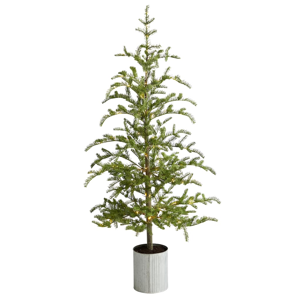 5.5’ Pre-Lit Artificial Pine Christmas Potted Tree, Clear LED Lights - 5.5 Foot