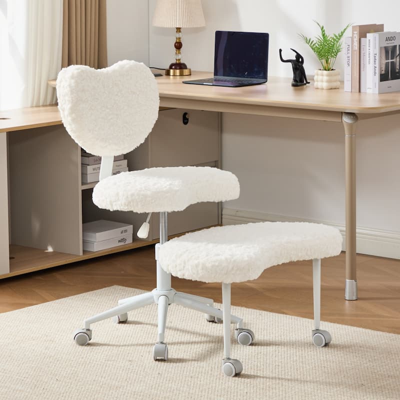Rossetta Cute Fluffy Design Criss Cross Desk Chair with Lumbar Support and 360-Degree Swivel Footstool