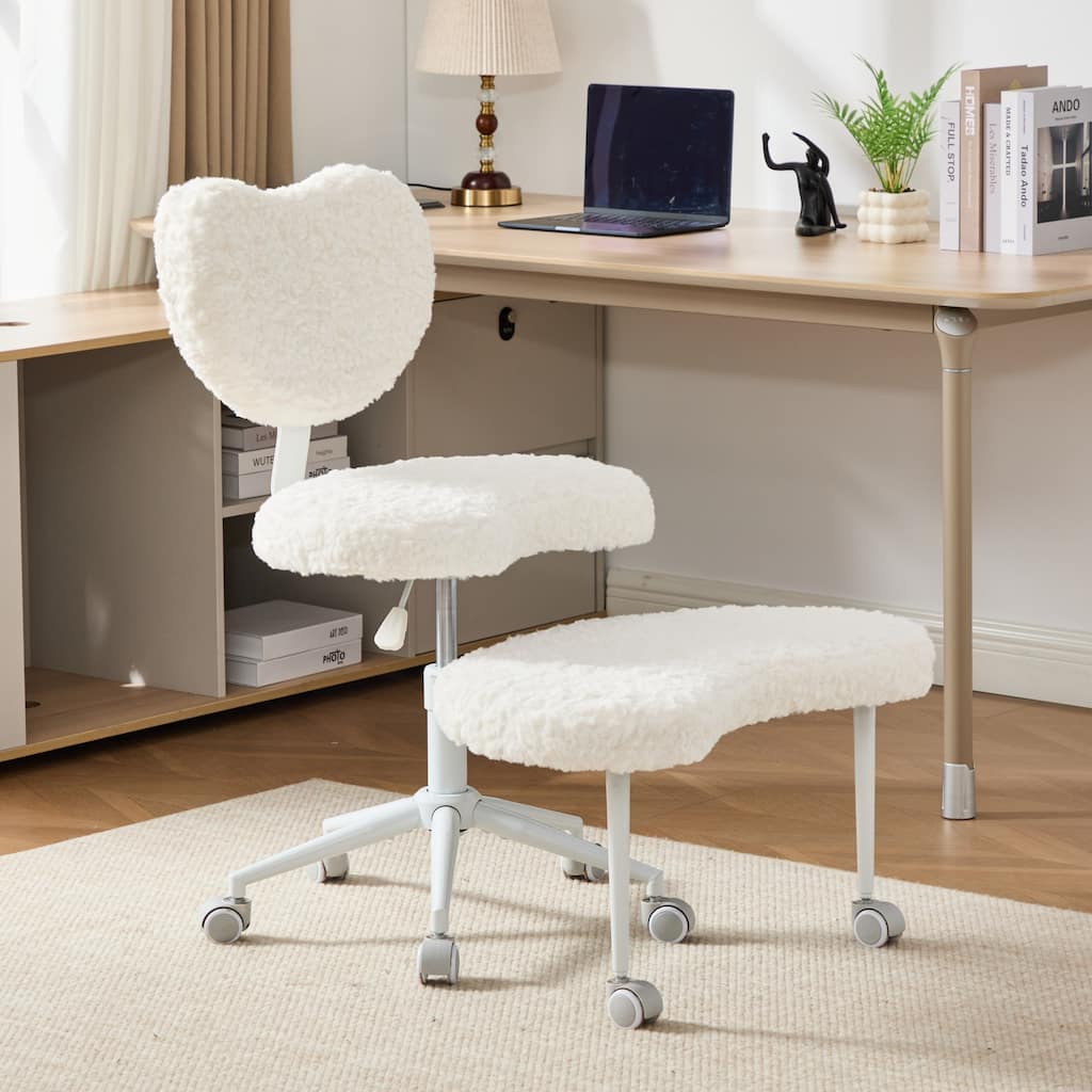 Rossetta Cute Fluffy Design Criss Cross Desk Chair with Lumbar Support and 360-Degree Swivel Footstool