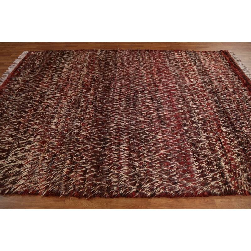Hand Knotted Oriental 100% Wool Carpet Modern Geometric Red Moroccan Area Rug - 9' 8'' X 6' 8''