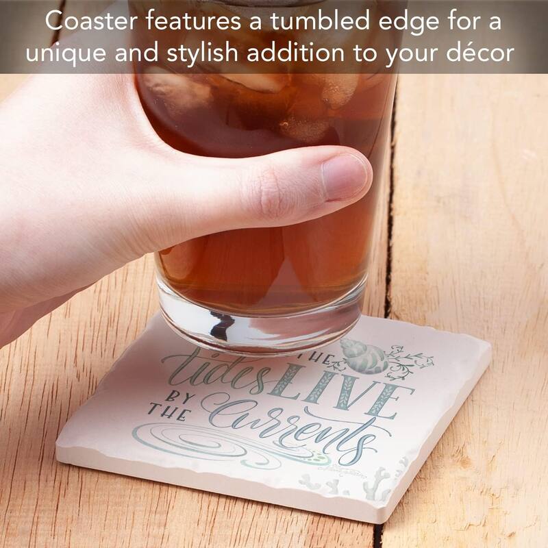 Absorbent Stone Tumbled Tile Coasters, Plan by The Tides, Set of 4