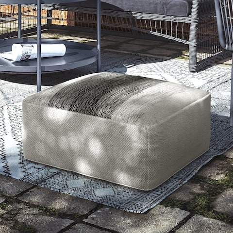 WYNDENHALL Irena Square Woven Pouf in Grey and White Recycled PET Polyester