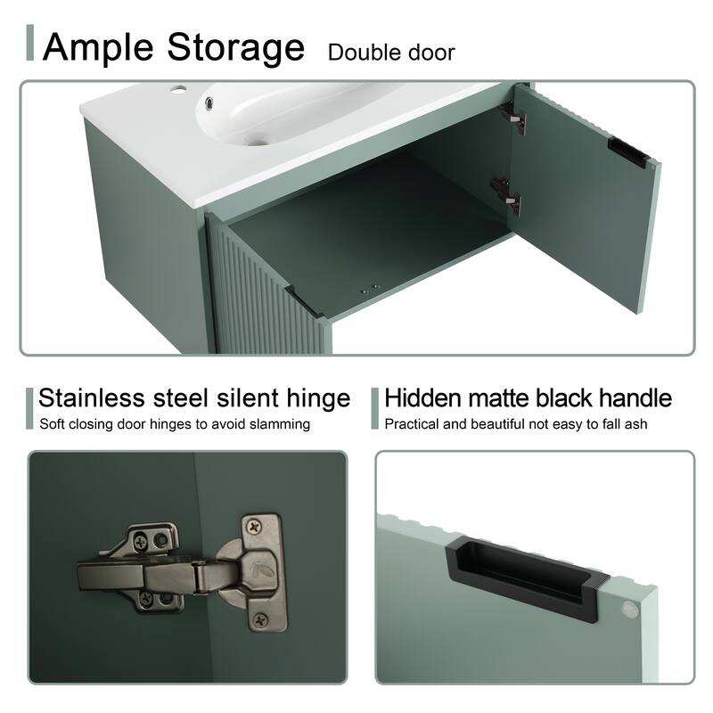 Malwee 24"/36"/48" Floating Bathroom Vanity, Wall Mounted Bathroom Vanity with Resin Top,Soft Close Doors