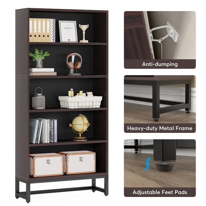 Tall Bookcase Black Bookshelf, 70.8 Inches Large Bookcases Organizer