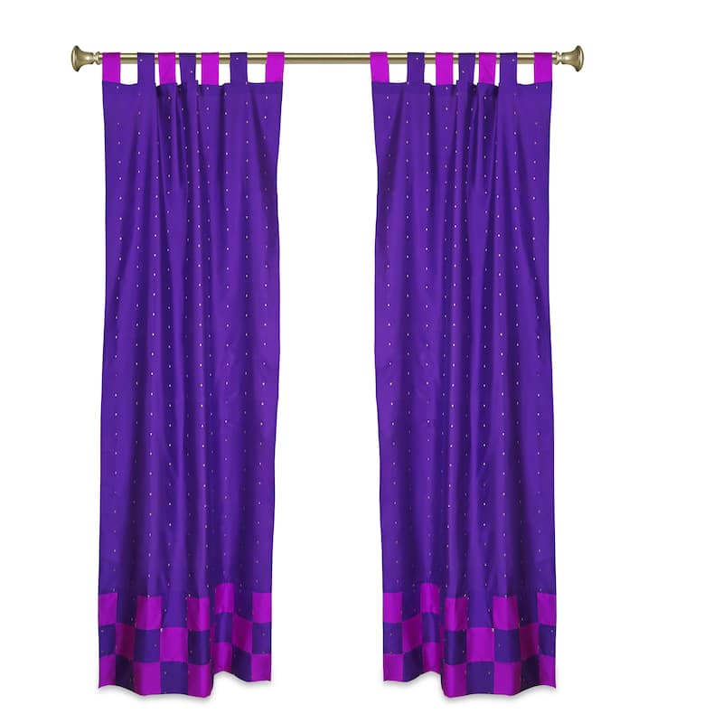 4 Pc Set Indian Sari Curtains & Cushion Covers Boho Tab Top Living Room Bedroom