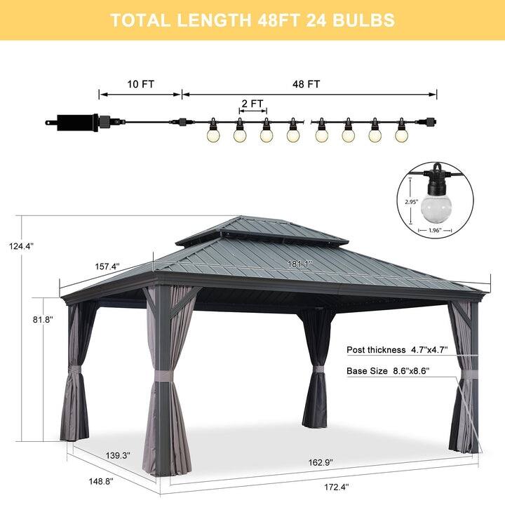 PURPLE LEAF Outdoor Galvanized Steel Hardtop Gazebo, Aluminum Frame Gazebo With Curtains