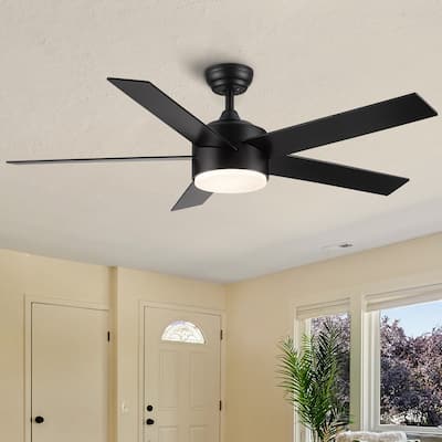 52 in. 5 Blades Indoor Matte Black Ceiling Fans with Dimmable Light and Remote Control - 52 INCHES