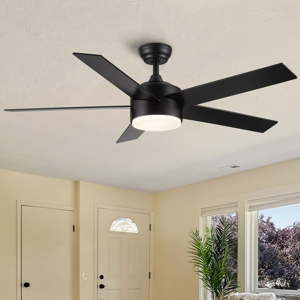 52 in. 5 Blades Indoor Matte Black Ceiling Fans with Dimmable Light and Remote Control - 52 INCHES