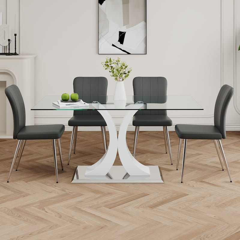Modern Style Glass Table,Dining Chair Set, Electroplated Chair Legs, Suitable For Restaurant Kitchens(Set of 5)