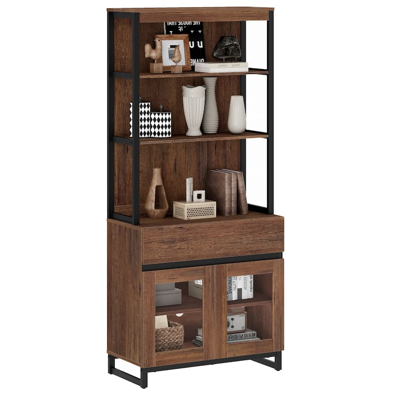 Modern 72" Tall Bookcase with Drawer and Open Book Shelfs for Home Office, Living room.