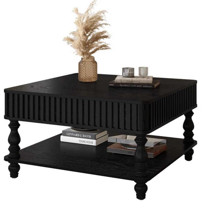 Fluted 31.5" Square Lift-Top Coffee Table with Hydraulic Mechanism for Hidden and Open Storage Solutions