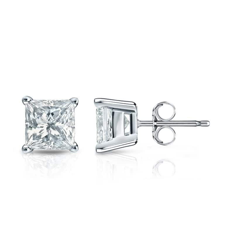 Auriya Lab Grown Princess 4-Prong Diamond Stud Earrings 2.00 to 10.00 ct. tw. Push-Back (D-E VVS) - 6.00ct. wt. - Gold - White
