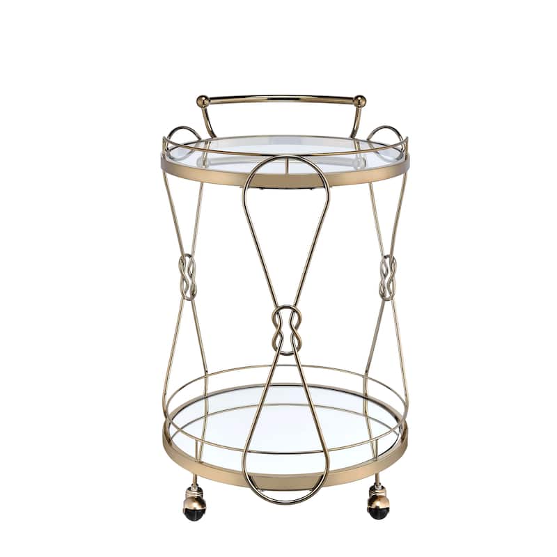 Serving Cart with 2 Glass Shelves and Caster Support, Gold and Clear