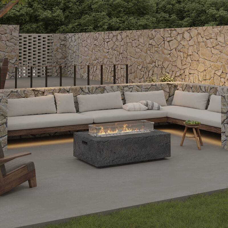 3-Piece Outdoor Propane Rectangle Fire Pit With Tank Table, Wind Glass