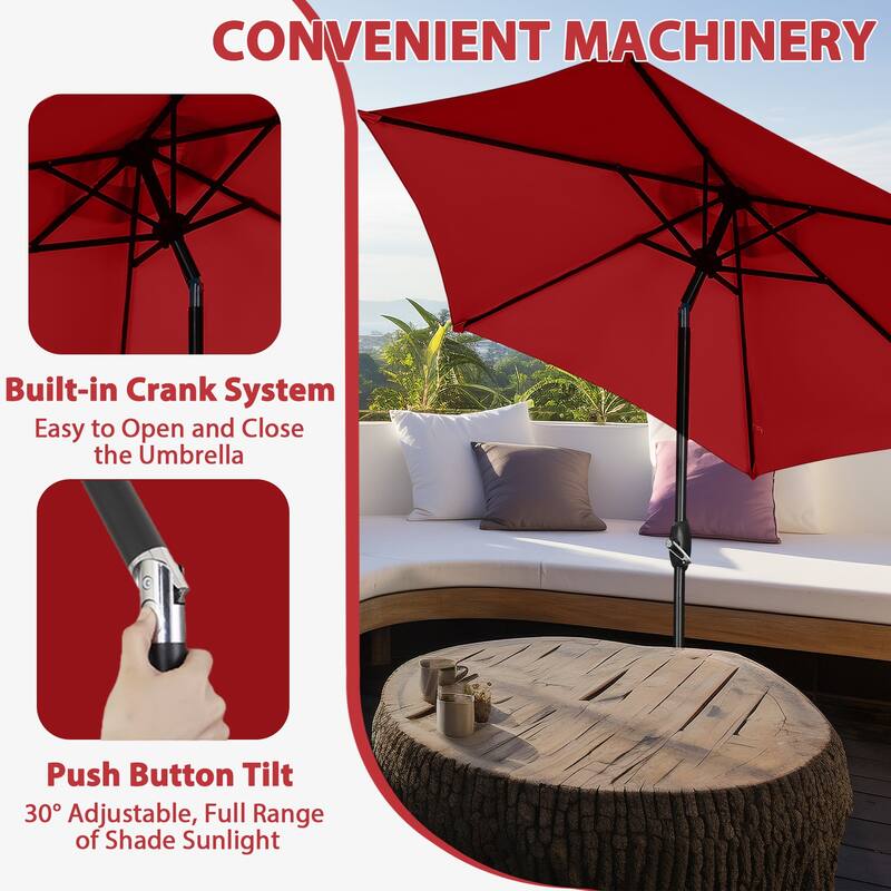 9FT Patio Umbrella Outdoor Umbrella with Tilt and Crank with Base