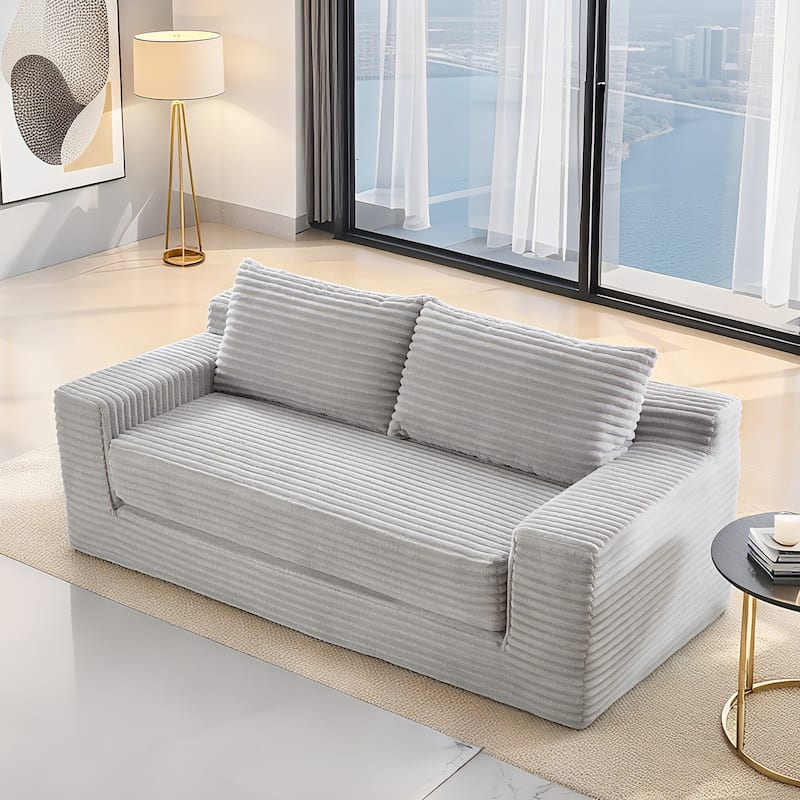 Minimalist Loveseat Sofa Bed with Steel Frame, 2-Seater Settee with Square Armrests for Living Room Apartment