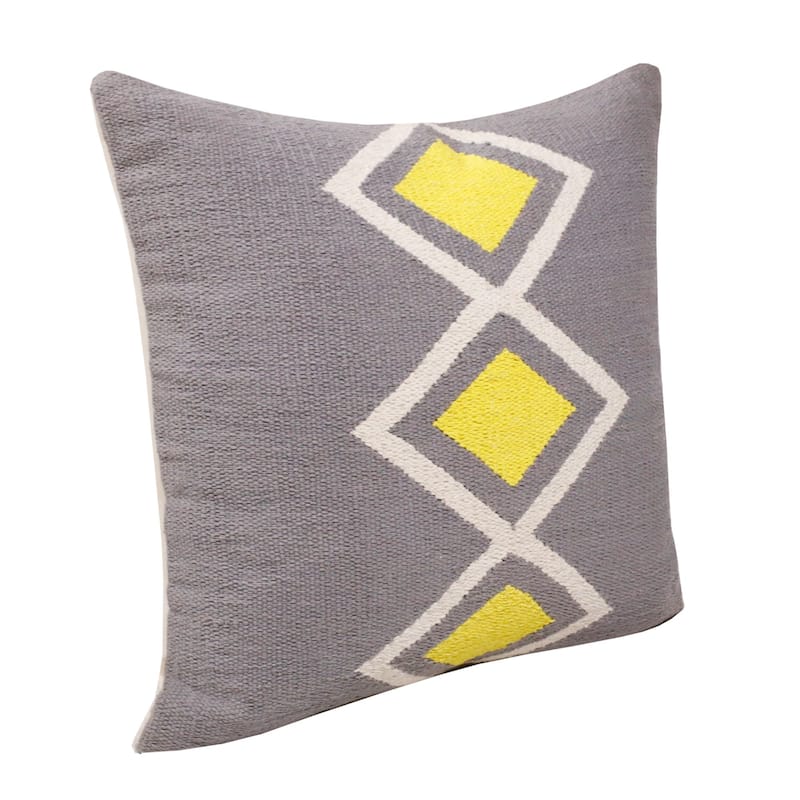 Hand Woven Center Diamond Square Throw Pillow - 20" - Gray and Yellow
