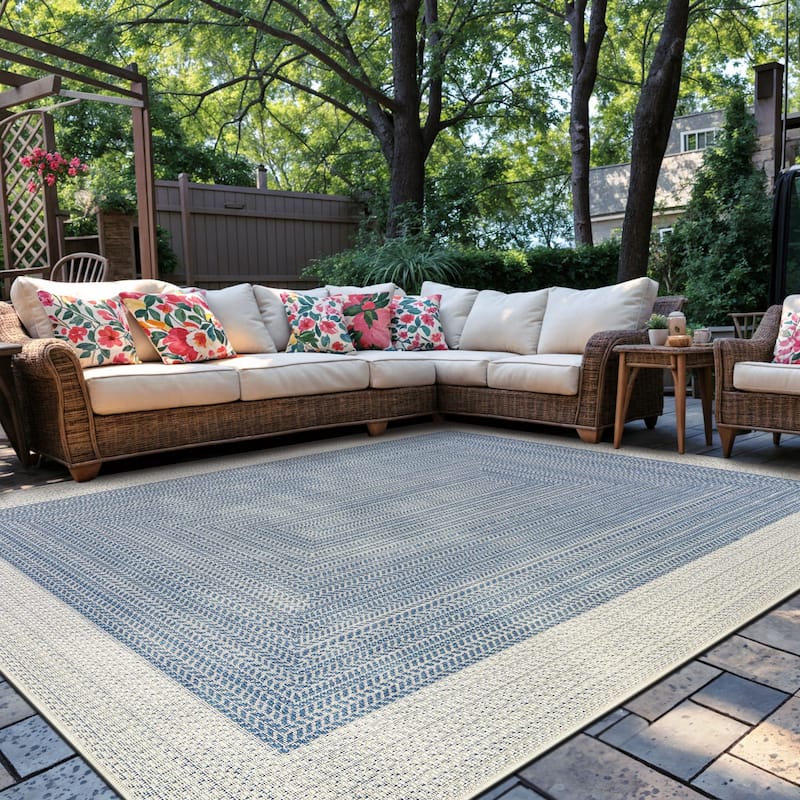 World Rug Gallery Contemporary Braided Weather Resistant Reversible Indoor/Outdoor Area Rug - 7' 10" x 10' - Blue