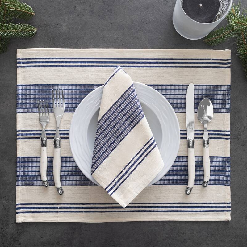 French Home Set of 4 Blue and Cream Striped Placemats