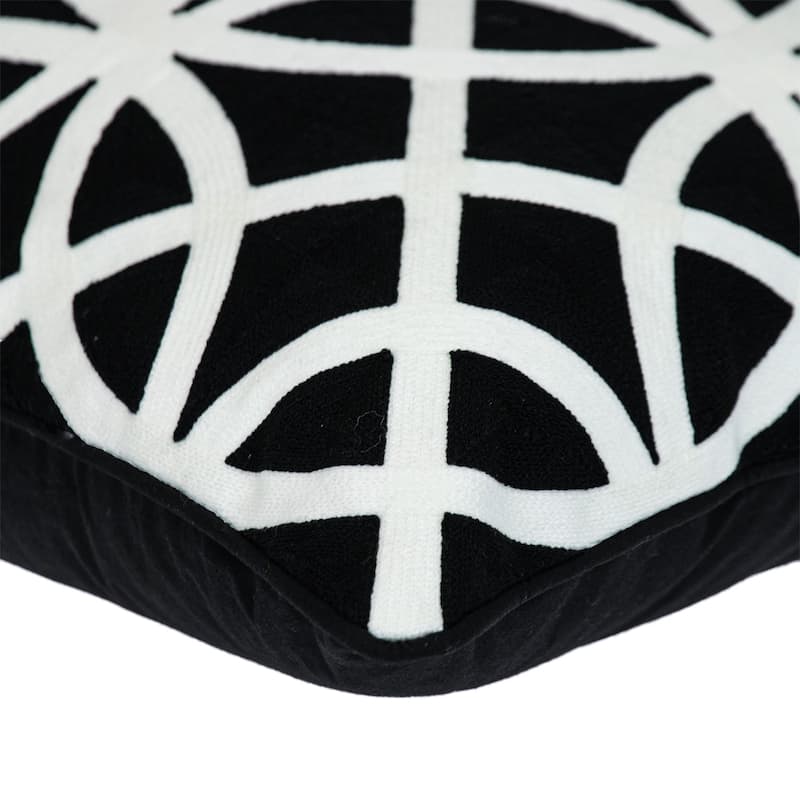 Geometric Circle Square Cotton Throw Pillow - 20" - Black and White