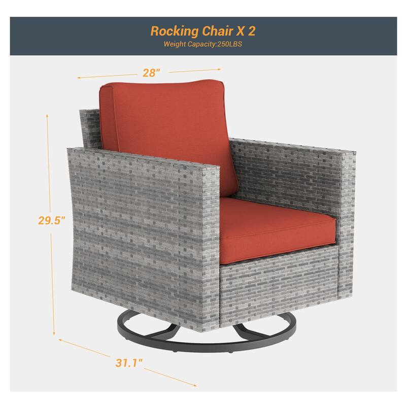 Livoosun Patio Outdoor Furniture Gray Rattan Swiveling Rocker Chairs Set With Thick Cushions