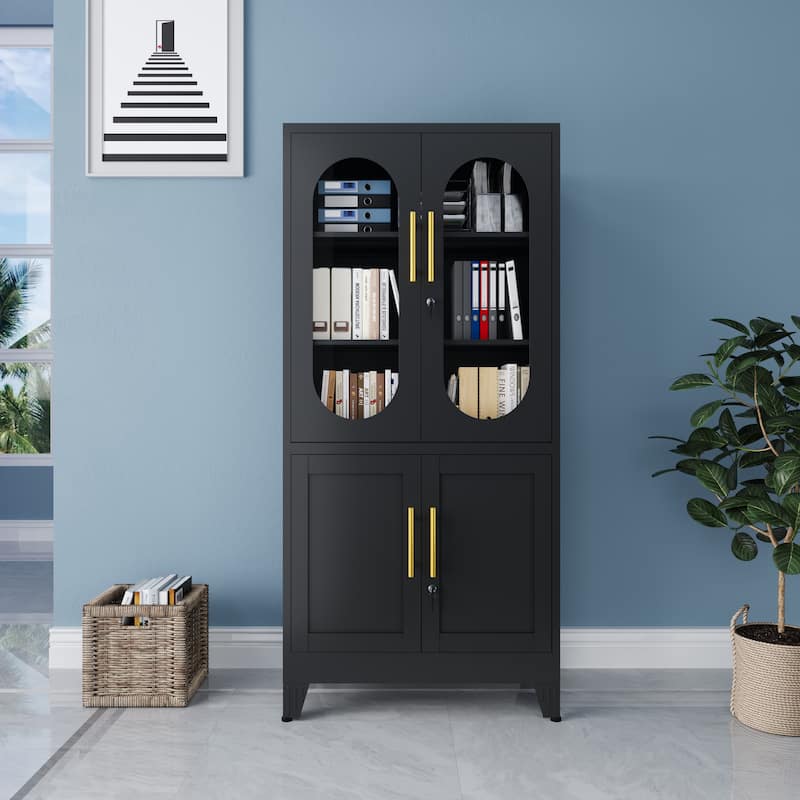 Metal Decorative Office Filing Storage Cabinet with Lock - Black
