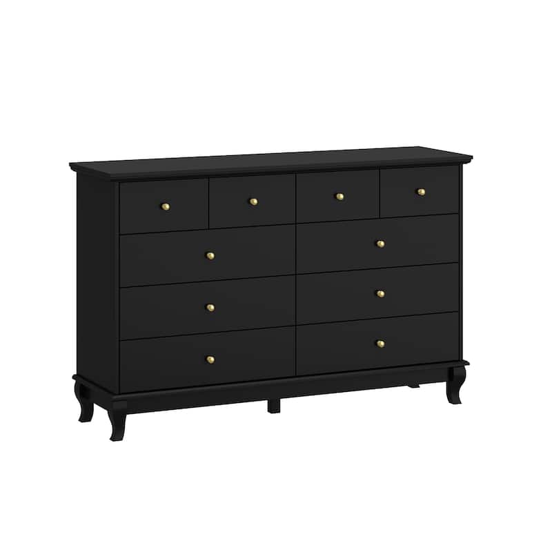 Black 8 Drawer Dresser with Solid Wood Legs, Modern Double Dresser Storage Cabinet for Bedroom, 55.1" Wide