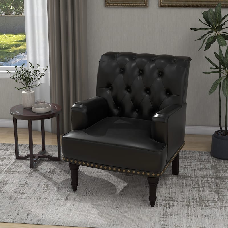 Mid-Century Leather Tufted Accent Chair for Living Room