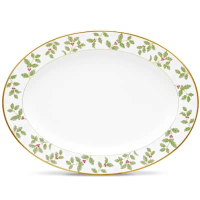 Noritake Holly & Berry Gold Oval Platter, 16"