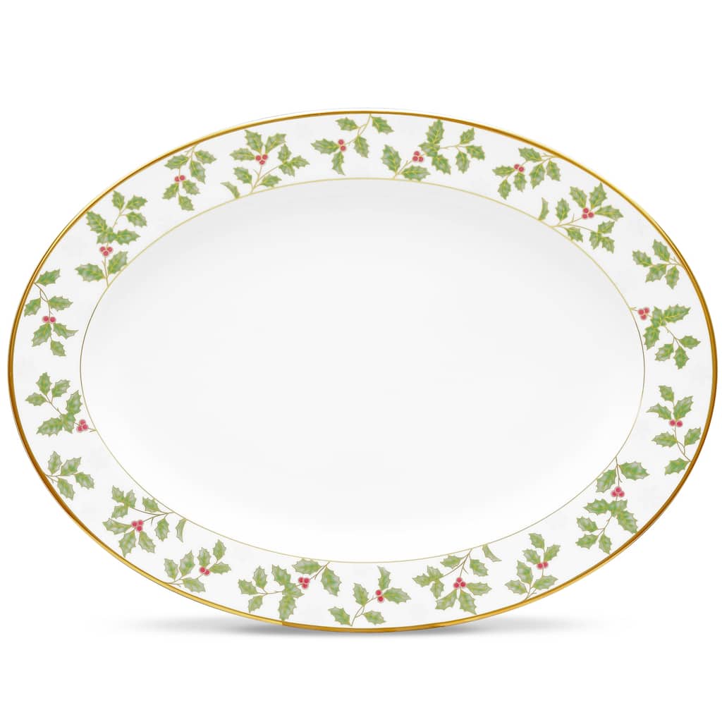 Noritake Holly & Berry Gold Oval Platter, 16"